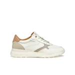 ALLENIEE Woman's Low Cut Sneakers Off White, Sporty and Versatile Design, Breathable Fabric, Leather Effect Material, Casual Everyday Shoes Size 40 - Geox
