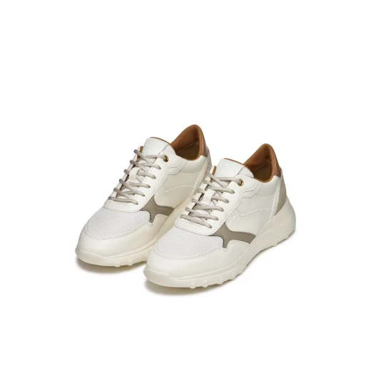 Alleniee Women's Low Cut Sneakers Off White Fabric Leather Effect Sporty Casual Shoes Size 41 Breathable Comfortable for Everyday Outfits - Alleniee - Image 6