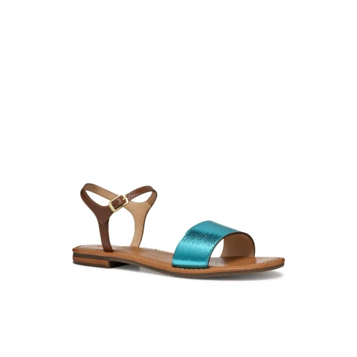 SOZY S Woman Azure Flat Sandal Metallic Leather Detailing Comfortable Breathable 41 Summer Casual City Style Perfect for Everyday Outfits - Sozy - Image 6