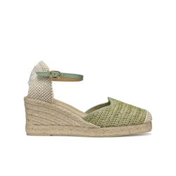 Geox Gelsa Low Woman Espadrille Sandals Mint Color Raffia Leather Detailing Breathable Lightweight Summer Style Ankle Strap Jute Effect Wedge Heel Size 40 EU for Casual Outings