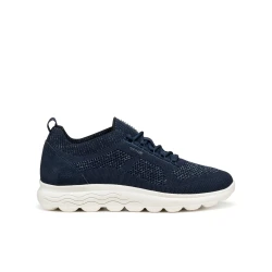 Geox Spherica Woman Navy Sneakers, Size 40, Stylish Low Cut Design, Crafted from Sustainable Suede and Recycled PET Yarn, Ensures Comfort and Cushioning for Active Chic Look