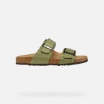 Geox Brionia R Women's Sandals Sage Green Suede Effect Double Band Comfortable Breathable Lightweight Flat Sandals Size 37 for Everyday City Wear and Holidays - Geox