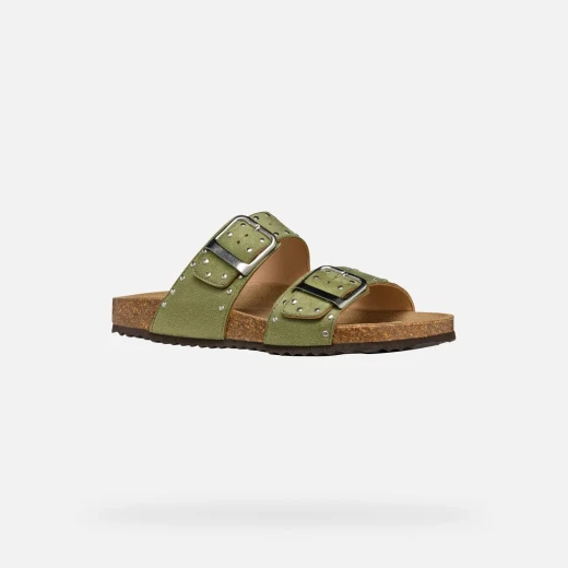 Geox Brionia R Women's Flat Sandals in Sage Green: Suede Effect Design, Breathable Comfort, Double Band Style, Sizes Available (e.g., 38), Perfect for Everyday Wear and Holidays - Bryonia - Image 3