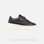 Sunnetty Woman's Breathable Sneakers Black Patent Leather Casual Shoes Size 36 Featuring Metal Detail Comfortable Stylish Footwear for Everyday Wear Modern Design - Geox