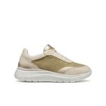Plummery Woman's Lightweight Breathable Sneakers in Light Gold, Size 38, Featuring Metallic Fabric and Leather Effect for a Fresh Summer Style - Plummery woman