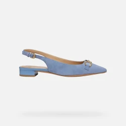Geox Giselda 15 Women's Blue Slingback Ballet Flats with Adjustable Strap and Breathable Suede Upper, Size 38, Featuring a Gleaming Metal Embellishment for Formal Wear
