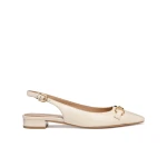 Geox Giselda 15 Women's Slingback Ballet Flats in Papyrus Color Size 37 Featuring Adjustable Strap, Metal Embellishment, Low Heel, Lightweight and Breathable Design - Geox
