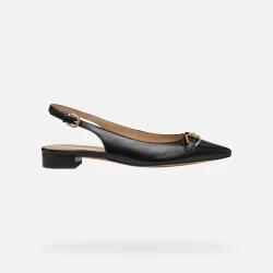 Geox Giselda 15 Women's Slingback Ballet Flats Black Nappa Leather Adjustable Strap Size 39