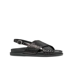 Adelash Woman Flat Sandals in Black Shiny Leather: Comfortable and Breathable Design for Women. Perfect for City Routines and Off Duty Pursuits. Size 36