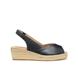 Geox Iberide Woman Espadrille Wedge Sandals in Navy, Crafted from Supple Nappa Leather, Designed for Summery City Styling, Breathable Comfort, Size 36