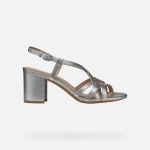Virnilisa 65 S Women's Silver Metallic Leather Sandals with Block Heel Size 39 - Lightweight Breathable Design for Everyday City Wear, D55YZB.000Y2.C1007 - Geox