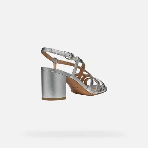 Geox Virnilisa 65 S Women's Silver Metallic Sandals with Comfortable Block Heel, Breathable Design, and Metallic Leather Upper, Size 36 - Geox - Image 5