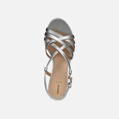 Geox Virnilisa 65 S Women's Silver Metallic Sandals with Comfortable Block Heel, Breathable Design, and Metallic Leather Upper, Size 36 - Geox - Image 6