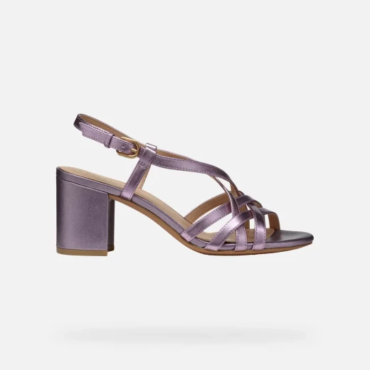 VIRNILISA 65 S Women's Sandals Metallic Leather Lilac Block Heel 36 - Geox - Image 2