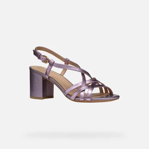 VIRNILISA 65 S Women's Sandals Metallic Leather Lilac Block Heel 36 - Geox - Image 4