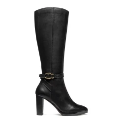 Geox Walk Pleasure 85 Woman's Black Leather Heeled Boots Size 36 Breathable Cushioned City Style Boots for Women Item D56TFB.00043.C9999