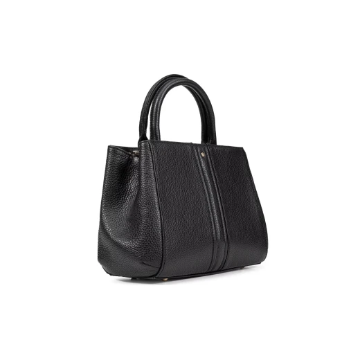 Dhyalma Woman Black Leather Handbag with Adjustable Shoulder Strap and Top Handle. Contemporary Design for City Days. Item Code D56ZNA.00046.C9999 - Geox - Image 3