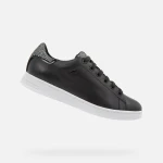 Geox Jaysen Women's Black Nappa Leather & Embossed Suede Sneakers 38 - Classic Tennis Court Style, Perfect Summer Footwear, Easy Exchange in Stores - Geox