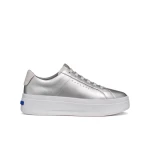 GXCP-03 Women's Silver High Top Sneakers, Breathable and Comfortable Design, Metallic Leather and Suede Construction, Contemporary Minimalist Style, Size 36, Blue Touch Collection - Geox