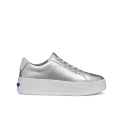 GXCP-03 Women's Silver High Top Sneakers, Breathable and Comfortable Design, Metallic Leather and Suede Construction, Contemporary Minimalist Style, Size 36, Blue Touch Collection