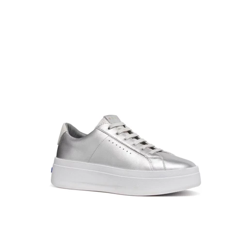 GXCP-03 Women's Silver High Top Sneakers, Breathable and Comfortable Design, Metallic Leather and Suede Construction, Contemporary Minimalist Style, Size 36, Blue Touch Collection - Geox - Image 3