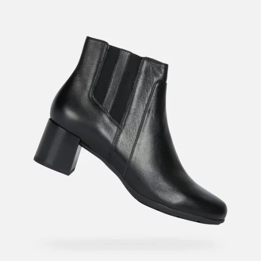 Geox Annya Woman Black Leather Ankle Boots with Elasticated Panels for Easy Wear, Comfortable Mid Heel, Breathable Outsole Technology, EU Size 40, Formal Office Style Geox Annya Woman Black Leather Ankle Boots with Elasticated Panels for Easy Wear, Comfortable Mid Heel, Breathable Outsole Technology, EU Size 40, Formal Office Style