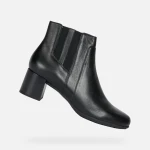 Geox Annya Woman Black Leather Ankle Boots with Comfortable Mid Heel Size 36 Breathable Outsole for Formal Office Wear Flexible and Lightweight - Geox