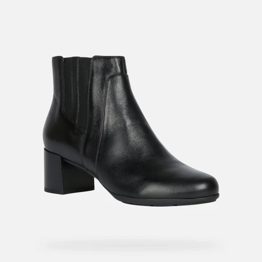 Geox Annya Woman Black Leather Ankle Boots with Elasticated Panels for Easy Wear, Comfortable Mid Heel, Breathable Outsole Technology, EU Size 40, Formal Office Style - Geox - Image 3