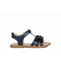 Geox Karly Girl's Sandals Navy Pearlescent Leather Effect Upper with Floral Embellishments 32 Adjustable Fit for Everyday Casual Wear Easy Entry J0235H.000NF.C4002