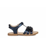 Geox Karly Girl's Sandals Navy Pearlescent Leather Effect with Floral Embellishments Size 35 for Girls Comfortable and Stylish Everyday Wear - Geox