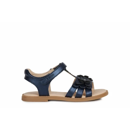 Geox Karly Girl's Sandals Navy Pearlescent Leather Effect Upper with Floral Embellishments 32 Adjustable Fit for Everyday Casual Wear Easy Entry J0235H.000NF.C4002 - Geox - Image 2
