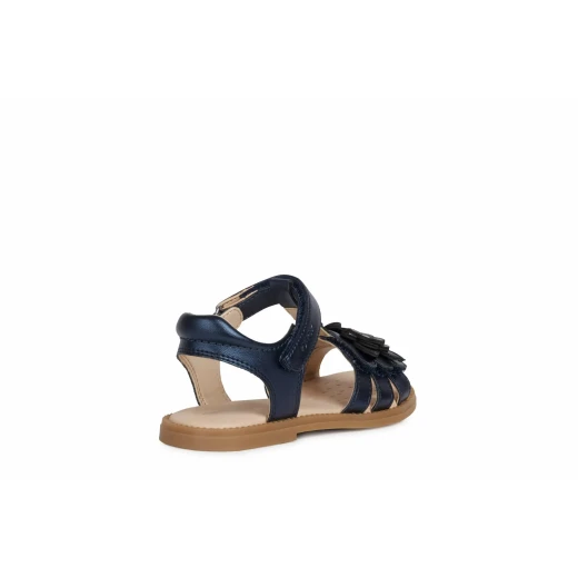Geox Karly Girl's Sandals Navy Pearlescent Leather Effect Upper with Floral Embellishments 32 Adjustable Fit for Everyday Casual Wear Easy Entry J0235H.000NF.C4002 - Geox - Image 4