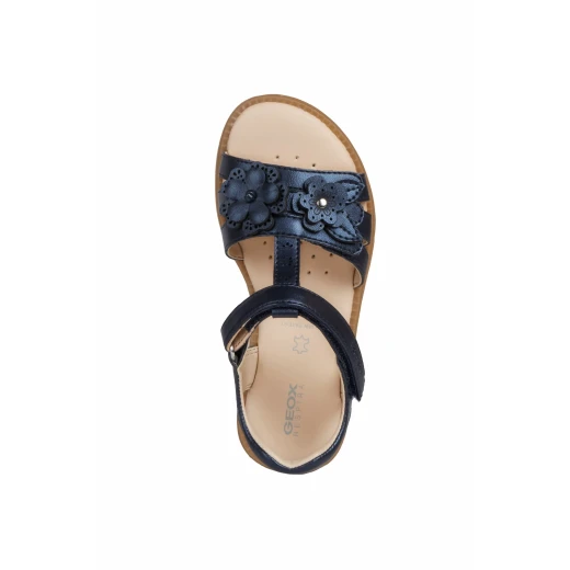 Geox Karly Girl's Sandals Navy Pearlescent Leather Effect with Floral Embellishments Size 29, Comfortable and Stylish Everyday Footwear for Girls - Geox - Image 6