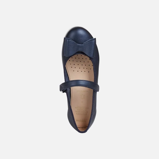 Geox Plie Girl's Ballet Flats Navy Pearlescent Leather with Strap and Bow Embellishment, Breathable and Comfortable, Perfect for Special Occasions, Size 34 - Geox - Image 5
