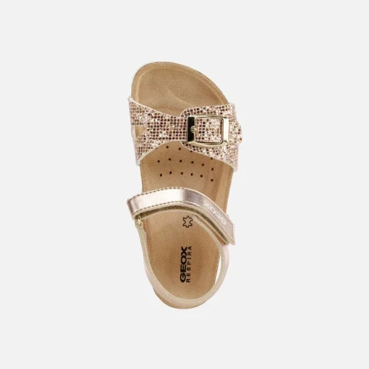 GEOX Adriel Girl's Sandals Gold Pearlescent Leather Effect Glitter Detailing Size 29 Breathable Lightweight Comfortable Perfect for Formal Outfits - Geox - Image 3