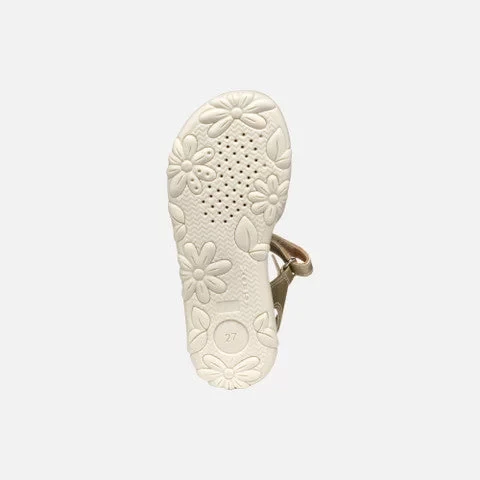 Haiti Girl's Sandals Gold Suede with Raised Flower Pattern, Comfortable and Stylish Summer Footwear, Size 35 EU, Perfect for Everyday Wear, Pearlescent Details - Image 3