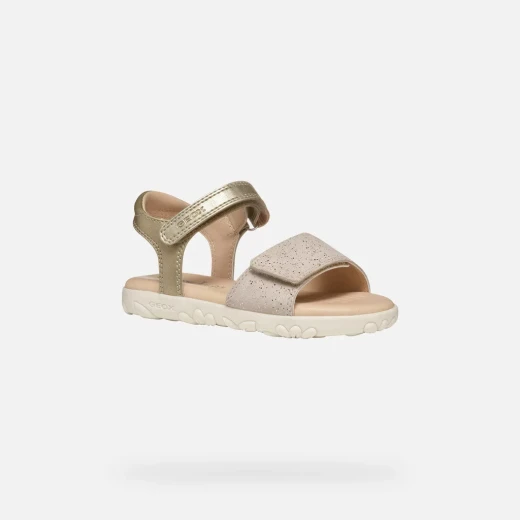 Haiti Girl's Sandals Gold Suede with Raised Flower Pattern, Comfortable and Stylish Summer Footwear, Size 35 EU, Perfect for Everyday Wear, Pearlescent Details - Image 4