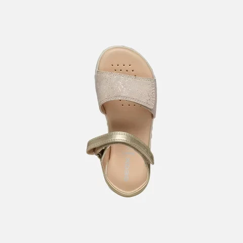 Haiti Girl's Sandals Gold Suede with Raised Flower Pattern, Comfortable and Stylish Summer Footwear, Size 35 EU, Perfect for Everyday Wear, Pearlescent Details - Image 6