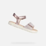 Geox Haiti Girl's Sandals Pale Pink Suede with Pearlescent Detailing and Embossed Flowers Day to Night Comfort Size 35 - Geox
