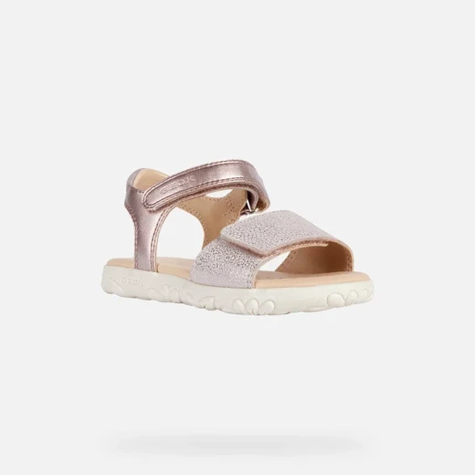 Geox Haiti Girl's Sandals Pale Pink Suede with Pearlescent Detailing and Embossed Flowers Day to Night Comfort Size 35 - Geox - Image 3