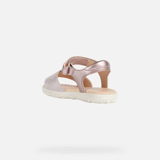 Geox Haiti Girl's Sandals Pale Pink Suede with Pearlescent Detailing and Embossed Flowers Day to Night Comfort Size 35 - Geox - Image 4