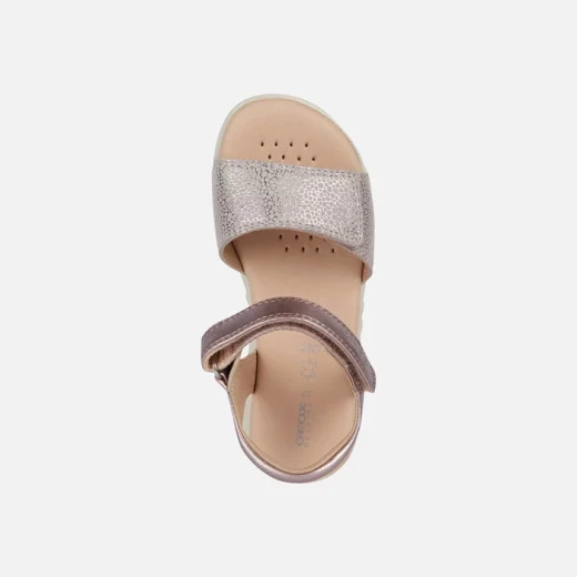 Geox Haiti Girl's Sandals Pale Pink Suede with Pearlescent Detailing and Embossed Flowers Day to Night Comfort Size 35 - Geox - Image 5