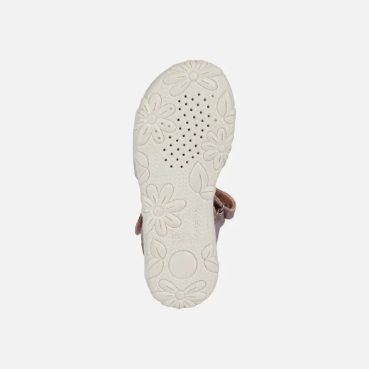 Geox Haiti Girl's Sandals Pale Pink Suede with Pearlescent Detailing and Embossed Flowers Day to Night Comfort Size 35 - Geox - Image 6
