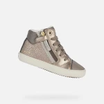Geox Gisli Girl Sneakers Gold 34 Mid Cut Breathable Shoes Beige Suede-Like Upper Pearlescent Detailing Flexible Comfortable Design Practical for Everyday Wear J044NC.0DHAJ.C1X2L - Geox