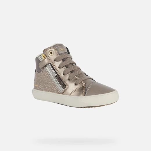 Geox Gisli Girl Sneakers Gold 34 Mid Cut Breathable Shoes Beige Suede-Like Upper Pearlescent Detailing Flexible Comfortable Design Practical for Everyday Wear J044NC.0DHAJ.C1X2L - Geox - Image 3