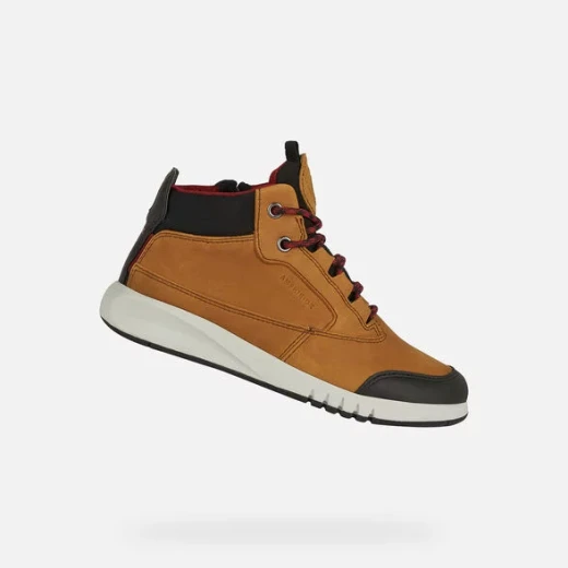 Geox Aeranter Boy's Ankle Boots Brown Waxed Leather with Dark Red Fabric Detailing Waterproof and Stylish Design for Active Kids Size 30 Durable and Comfortable for Everyday Wear - Geox - Image 2