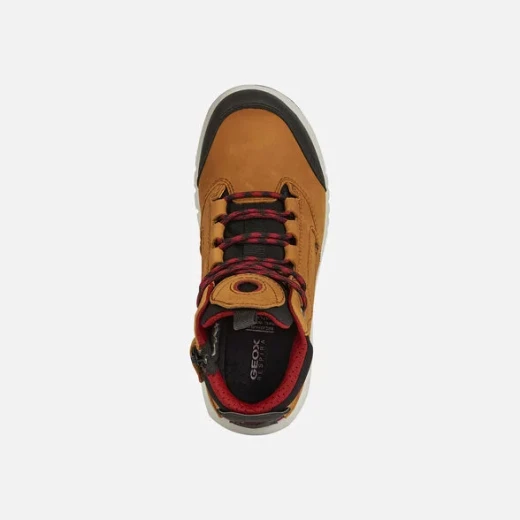 Geox Aeranter Boy's Ankle Boots Brown Waxed Leather with Dark Red Fabric Detailing Waterproof and Stylish Design for Active Kids Size 30 Durable and Comfortable for Everyday Wear - Geox - Image 4