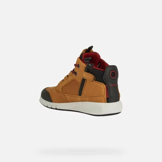 Geox Aeranter Boy's Ankle Boots Brown Waxed Leather with Dark Red Fabric Detailing Waterproof and Stylish Design for Active Kids Size 30 Durable and Comfortable for Everyday Wear - Geox - Image 5