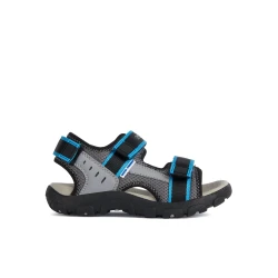 Geox Strada Boy's Water Friendly Sandals Grey Size 30 Adjustable Summer Footwear for Boys Mesh and Leather Effect Materials