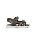 Geox Maratea Boy's Military Green Sandals with Adjustable Fit in Mesh and Printed Leather Effect for Boys, Size 35, Perfect for Summer Outdoor Adventures, Comfortable and Stylish - Geox